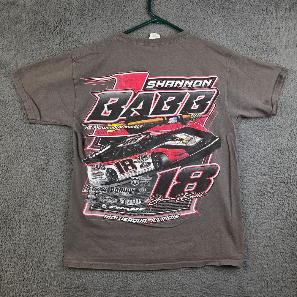 Shannon Babb Shirt Men's Large Gray Double Sided Late Model Dirt Track Racing